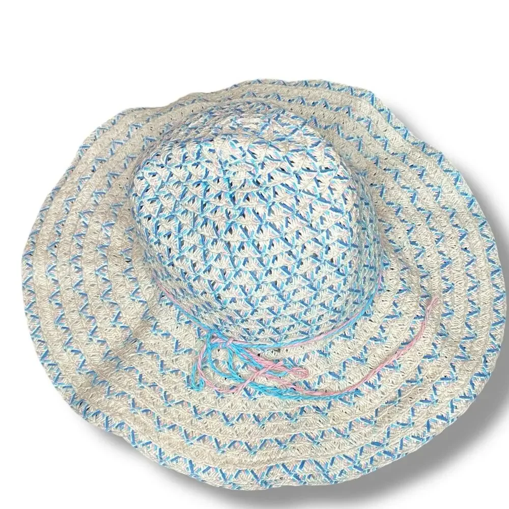 Capelli New York Kids Bucket Hat Girls Youth OS White Straw Blue Pink Sun Beach